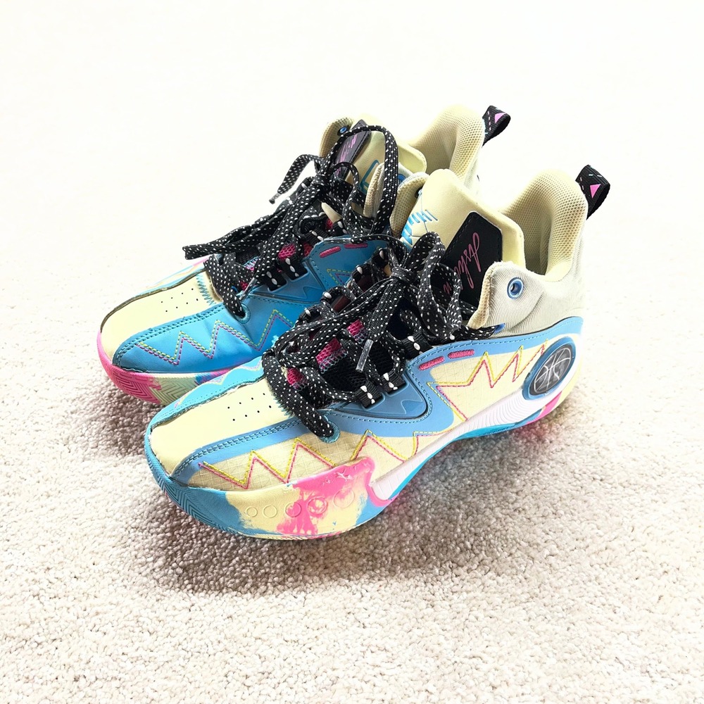 ASHION‎ Basketball Sneakers Womens Size 6 Blue Pink Yellow High Top Athletic F29